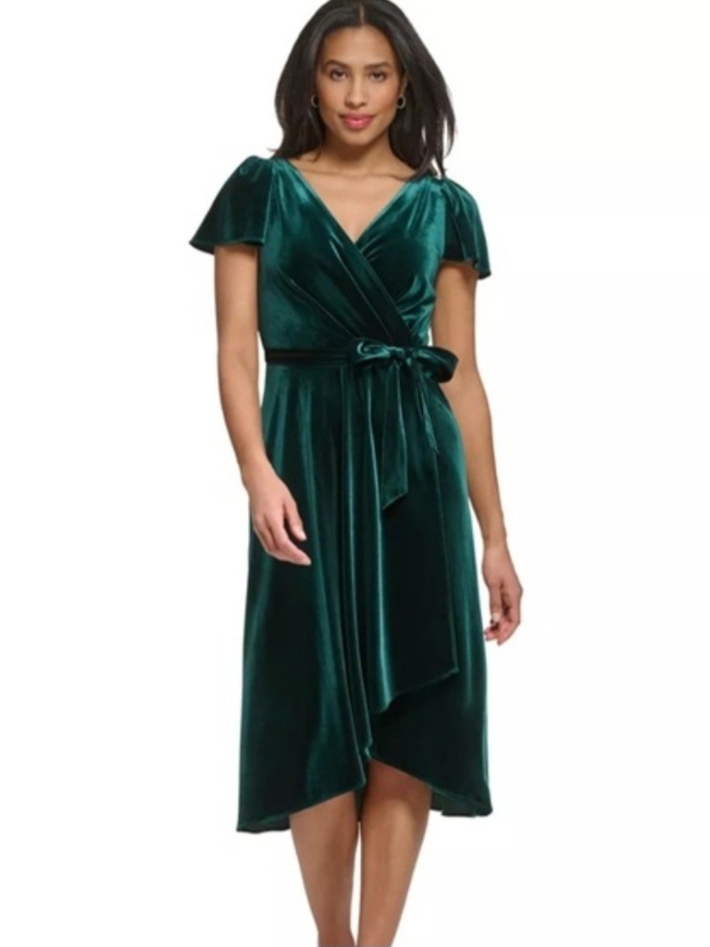 DKNY Emerald Green Velvet Wrap Midi Dress